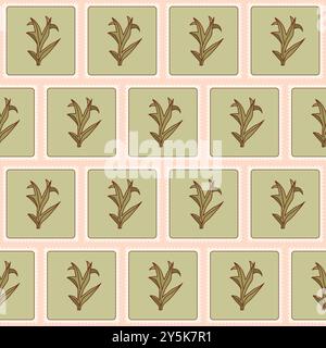 Leaf seamless pattern. Plant patchwork repeat background. Floral retro post stamps endless design. Vector hand drawn flat illustration. Stock Vector