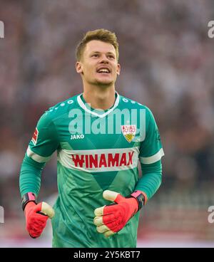 Stuttgart, Germany. 22nd Sep, 2024. Alexander Nuebel, Nuebel, VFB 33 celebrate 3-0 of Enzo Millot, VFB 8 in the match VFB STUTTGART - BORUSSIA DORTMUND on Sep 22, 2024 in Stuttgart, Germany. Season 2024/2025, 1.Bundesliga, matchday 4, 4.Spieltag Photographer: ddp images/star-images - DFL REGULATIONS PROHIBIT ANY USE OF PHOTOGRAPHS as IMAGE SEQUENCES and/or QUASI-VIDEO - Credit: ddp media GmbH/Alamy Live News Stock Photo