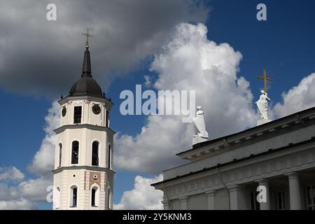 Vilnius Cathedral Bell Tower and Cathedral Basilica of St. Stanislaus and St. Ladislaus in Vilnius, Lithuania Stock Photo