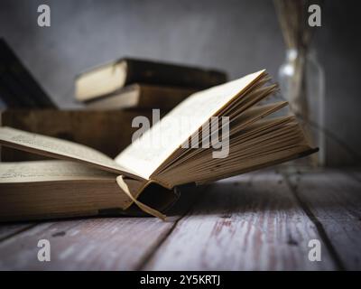 Reading old books Stock Photo
