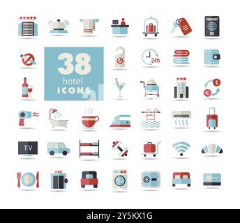 Hotel vector flat isolated icon set. Graph symbol for travel and tourism web site and apps design, logo, app, UI Stock Vector