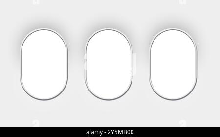 Airplane windows, view from inside cabin with white sidewall Stock Photo