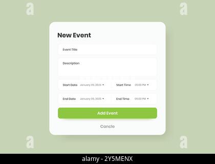 New event create form popup design for web and mobile application Stock Vector