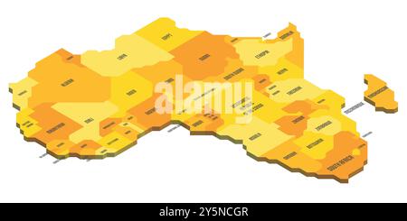 Isometric political map of Africa. Colorful land with country name labels on white background. 3D vector illustration Stock Vector