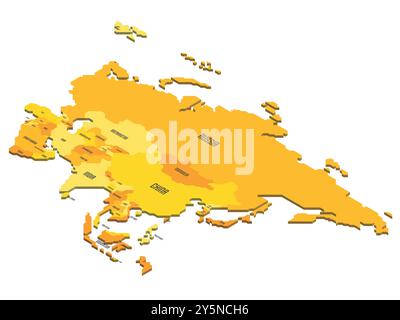 Isometric political map of Asia. Colorful land with country name labels on white background. 3D vector illustration Stock Vector
