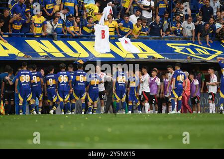 BUENOS AIRES, ARGENTINA - SEPTEMBER 21:  Boca Juniors players during the Liga Profesional 2024 match between Boca Juniors and River Plate at Estadio A Stock Photo