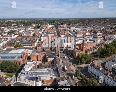 Aerial view looking approx.north up Parade, Royal Leamington Spa, Warwickshire, UK. Stock Photo