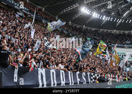 Turin, Italy. 21st Sep, 2024. Juventus FC supporters seen during Serie A 2024/25 football match between Juventus FC and SSC Napoli at Allianz Stadium. FINAL SCOREJuventus 0 | 0 Napoli Credit: SOPA Images Limited/Alamy Live News Stock Photo