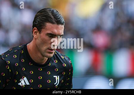 Turin, Italy. 21st Sep, 2024. Dusan Vlahovic of Juventus FC seen during Serie A 2024/25 football match between Juventus FC and SSC Napoli at Allianz Stadium. FINAL SCOREJuventus 0 | 0 Napoli (Photo by Fabrizio Carabelli/SOPA Images/Sipa USA) Credit: Sipa USA/Alamy Live News Stock Photo