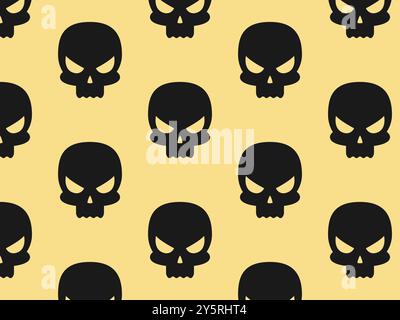 Seamless pattern black silhouette of skull. Vector illustration. Stock Vector