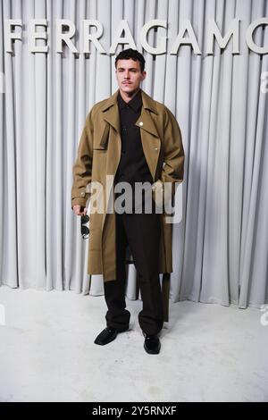 Milan, Milan Women's Fashion Week: Spring/Summer 2025 - Guests at the Ferragamo show. In the photo: Arón Piper Stock Photo