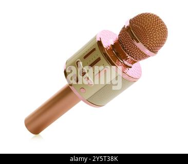 One orange karaoke microphone isolated on white Stock Photo