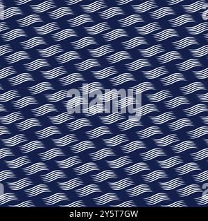 Modern blue geometric vaves seamless pattern for Japanese seamless pattern of traditional clothes design. Used for decorative wallpaper. Blue and grey Stock Vector