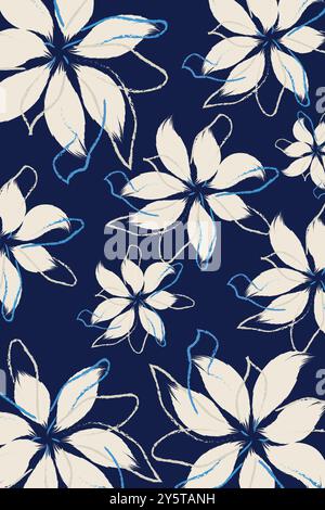 Abstract soft white flowers pattern for Autumn seamless clothes textile in vector with different leaves and plants, seasonal color illustrastion Stock Vector