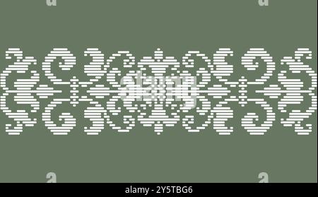 Modernized classical floral pixel art seamless pattern border stripe for fabric or cloth decoration Stock Vector
