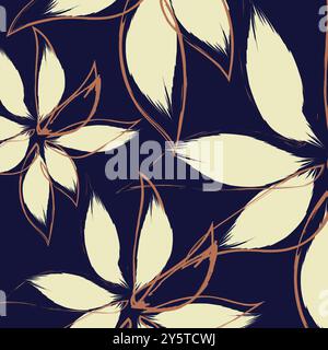 Abstract patterns of floral seamless pattern. with Cute groovy flowers on a blue background Stock Vector