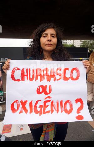 Sao Paulo SP Brazil September 22 2024 Protestors march for climate justice and against wild fires affecting the entire country in Sao Paulo, Brazil, on September 22, 2024 (Photo Faga Almeida) Credit: Sipa USA/Alamy Live News Stock Photo