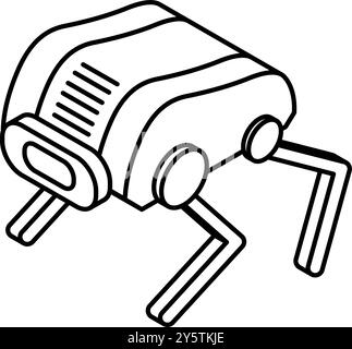 Simple line drawing in black and white of an unmanned spacecraft quadruped robot, isometric illustration, Vector Illustration Stock Vector
