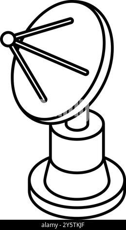 Simple line drawing in black and white of an antenna for a satellite, isometric illustration, Vector Illustration Stock Vector