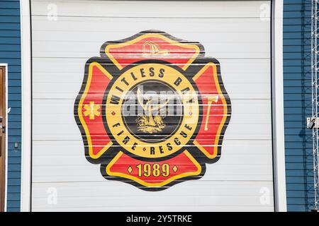 Fire department sign on NL 10 in Witless Bay, Newfoundland & Labrador, Canada Stock Photo