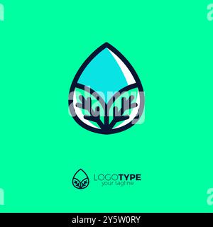 Water and Leaf Logo Design. Organic Water Logo Stock Vector