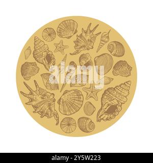 Sea shell round pattern. Stock Vector