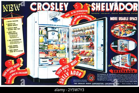 1938 Crosley Shelvador Radio in the Refrigerator Ad Stock Photo