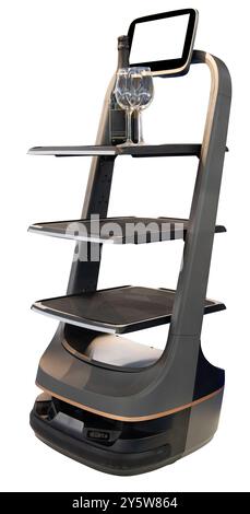 Isolated robot waiter. Automated restraunt. Stock Photo