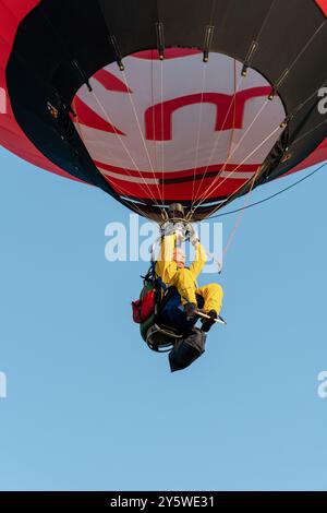 Hot air balloon in the sky after taking off from the Newbury Show in September 2024, Berkshire, England, UK Stock Photo