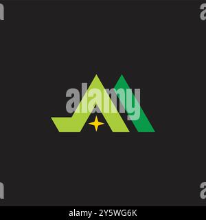 green mountain star simple geometric logo vector 3d flat Stock Vector