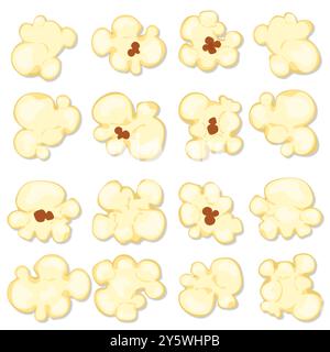 Vector illustration of popcorn spilling out of a red and white cardboard box, cartoon style, isolated on a white background for film, cinema, food Stock Vector