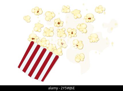 Vector illustration of popcorn packed in a bowl, cartoon style, isolated on a blue background for film, cinema, food, theater, and design. Stock Vector