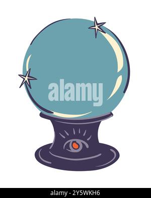 Magic crystal ball for divination. Witch's magical tool for occultism, witchcraft and spiritualistic sessions. Vector illustration in flat style on wh Stock Vector