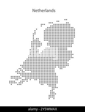 Abstract dotted black and white map of Netherlands. Country map digital dotted vector illustration.  Stock Vector