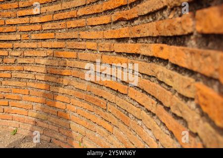 Ancient Brick Wall Close-up, Curved Lines, Historical Architecture Stock Photo