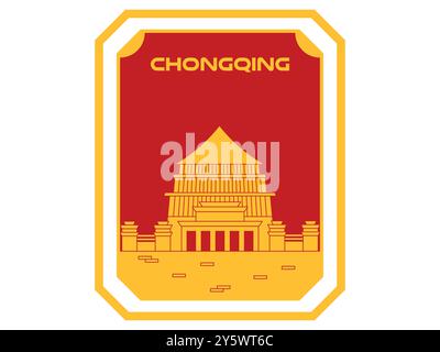 Chongqing sprawling municipality southwestern China landmark postcard postage tourism destination collectable card design Stock Vector