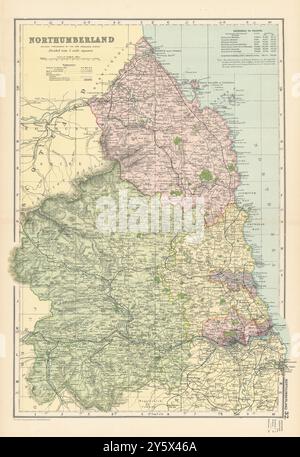 NORTHUMBERLAND antique county map by GW BACON 1891 old plan chart Stock ...