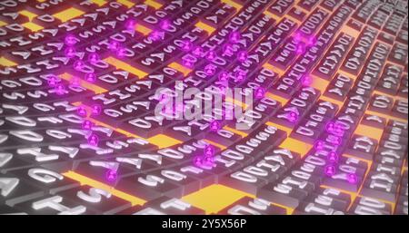 Image of network of connections with people icons over binary coding Stock Photo