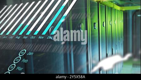 Data processing image over server racks in data center Stock Photo