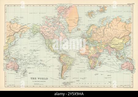 WORLD ON MERCATOR'S PROJECTION showing the BRITISH EMPIRE by GW BACON 1895 map Stock Photo