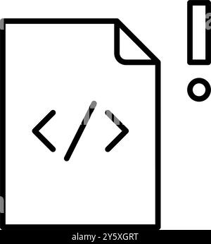 Html file and exclamation mark. Critical alert, potential issues or warnings in the web code. Pixel perfect, editable stroke vector icon Stock Vector