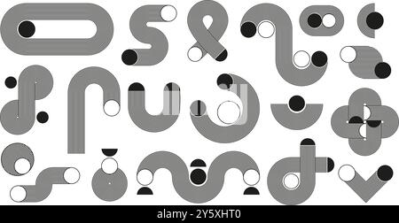 Japanese zen patterns. Minimalist geometric striped line art pattern, balance shape, curve wave, loop and arch figures abstract decorative elements Stock Vector