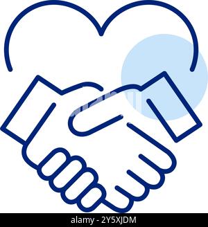 Hart and handshake. Trust and empathy in partnership. Charity and mutual funds. Pixel perfect, editable stroke vector icon Stock Vector