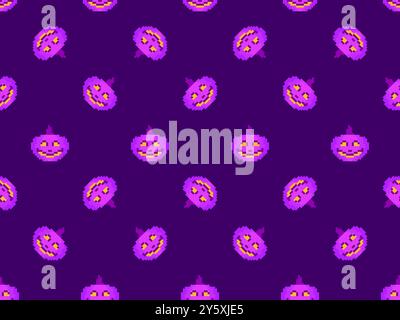 Halloween pumpkins in pixel art style seamless pattern. 8-bit retro graphic pixel pumpkins with carved scary faces. Jack-o-lantern design for wallpape Stock Vector