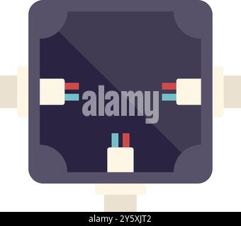 Electrical junction box connecting wires for power distribution, ensuring safe and reliable electrical connections Stock Vector