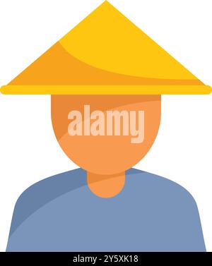 Asian farmer avatar icon wearing a traditional yellow conical straw hat Stock Vector
