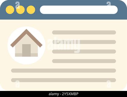 Website is displaying information about a property for sale, featuring a house icon Stock Vector