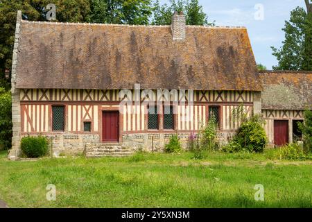 Traditional French farmhouse in the Normandy half-timbered Style,Auberville-la-Manuel, Normandy, France Stock Photo