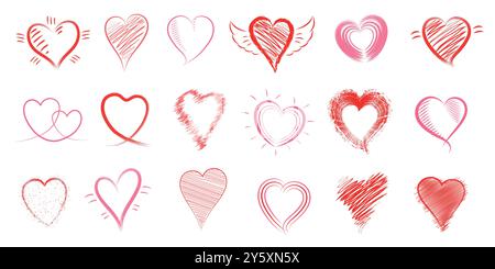 Set of hand-drawn hearts - vector illustration Stock Vector
