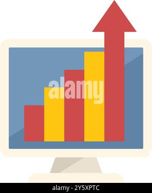 This vector illustration features a computer screen displaying a growing chart, symbolizing online business success and financial growth Stock Vector